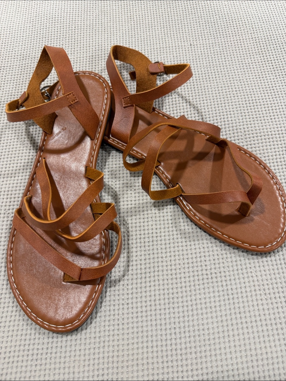 Brown Strappy Women's Sandals - Casual Summer Flat